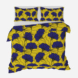 African Kitenge Yellow Navy Blue Floral Ethnic Cotton Duvet Cover Set MAKENA