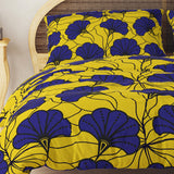 African Kitenge Yellow Navy Blue Floral Ethnic Cotton Duvet Cover Set MAKENA