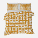 Mid Century Geometric Retro Floral Mustard Cotton Duvet Cover Set MARGARET
