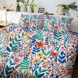 Multicolor Tiny Wild Flowers Botanical Floral Cotton Duvet Cover Set LANEY