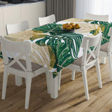 Monstera Leaves Green Gold White Tropical Tablecloth KAUAI