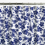 Navy Blue White Phoenix Flowers Tropical Floral Shower Curtain NANEA