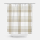 Beige White Checkered Tartan Rustic Neutral Farmhouse Shower Curtain NELLIE