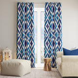 Abstract Blue Indigo Ikat Blackout Window Curtain OCEAN