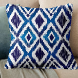 Abstract Blue Indigo Ikat Throw Pillow Cover OCEAN