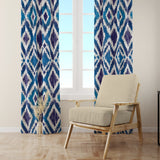 Abstract Blue Indigo Ikat Blackout Window Curtain OCEAN