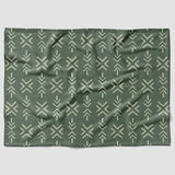 African Olive Green White Ethnic Mudcloth Fleece Throw Blanket BARIKA