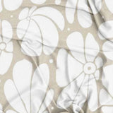 Abstract Beige White Retro 70s Floral Tablecloth BLOSSOM