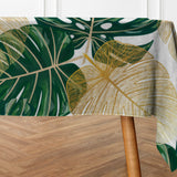 Monstera Leaves Green Gold White Tropical Tablecloth KAUAI