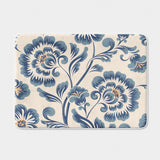 Retro Classic Navy Blue Botanical Floral Farmhouse Bath Mat PEONY