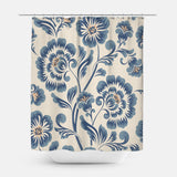 Retro Classic Navy Blue Botanical Floral Farmhouse Shower Curtain PEONY