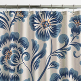 Retro Classic Navy Blue Botanical Floral Farmhouse Shower Curtain PEONY