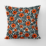 Retro Red Poppies Floral Botanical Throw Pillow Cover POPPY