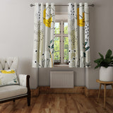 Botanical Beige Yellow Retro Floral Blackout Window Curtain JOLENE