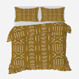 African Mudcloth Print Mustard Yellow Cotton Duvet Cover Set SADE