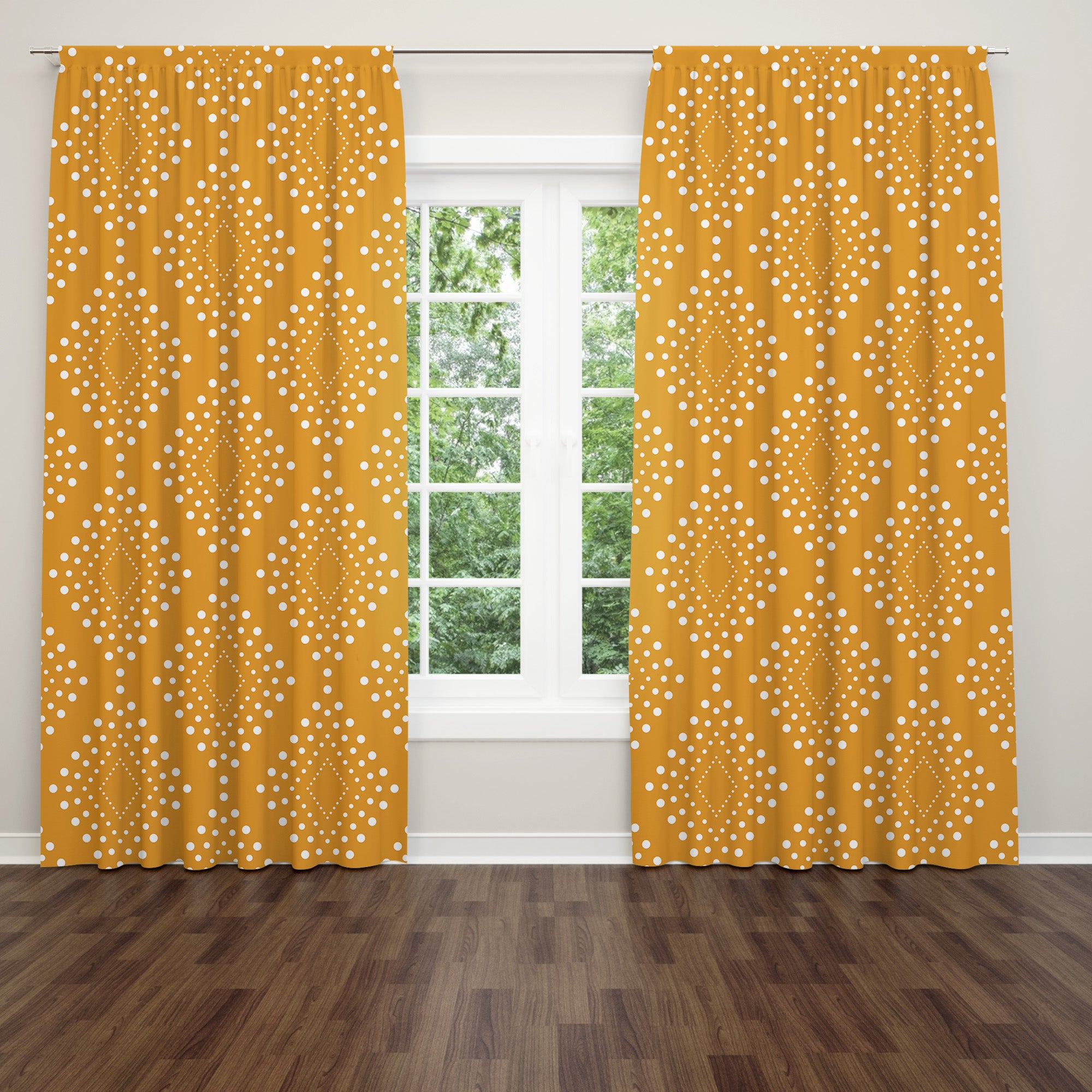 African Mustard Yellow White Mudcloth Blackout Window Curtain SAMBURU