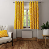 African Mustard Yellow White Mudcloth Blackout Window Curtain SAMBURU