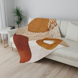 Abstract Art Terracotta Orange Ivory Beige Boho Fleece Throw Blanket ADELE