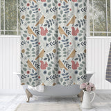 Scandinavian Folk Art Woodland Botanical Farmhouse Shower Curtain SKOGEN
