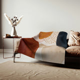 Abstract Art Terracotta Orange Blush Pink Blue Ivory Boho Fleece Throw Blanket ADELE