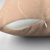 Abstract Faces Pale Pink Line Art Boho Throw Pillow Cover CARA