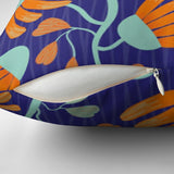 Indian Orange Bue Floral Throw Pillow Cover INAYA