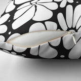 Abstract Black White Retro 70s Floral Throw Pillow Cover BLOSSOM