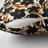 Hand Drawn Brown Black Beige Retro Floral Throw Pillow Cover ELSIE