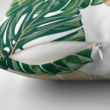 Monstera Leaves Green Gold White Tropical Throw Pillow Cover KAUAI