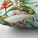 Green Leaves And Red Flowers Tropical Throw Pillow Cover HELICONIA