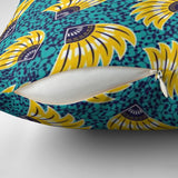 Yellow Teal Blue Floral Ankara African Kitenge Ethnic Throw Pillow Cover ANKARA