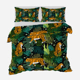 Tigers And Leaves Boho Jungle Tropical Cotton Duvet Cover Set KENDARI