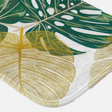 Monstera Leaves Green Gold White Tropical Bath Mat KAUAI