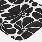 Abstract Black White Retro 70s Floral Bath Mat BLOSSOM