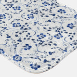 Navy Blue White Periwinkle Flowers Botanical Floral Bath Mat KARINA