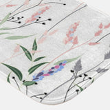 Pastel Tiny Wild Flowers Grasses White Botanical Floral Bath Mat INES