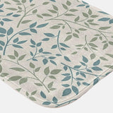 Olive Green Light Blue Branch Botanical Farmhouse Bath Mat ILA