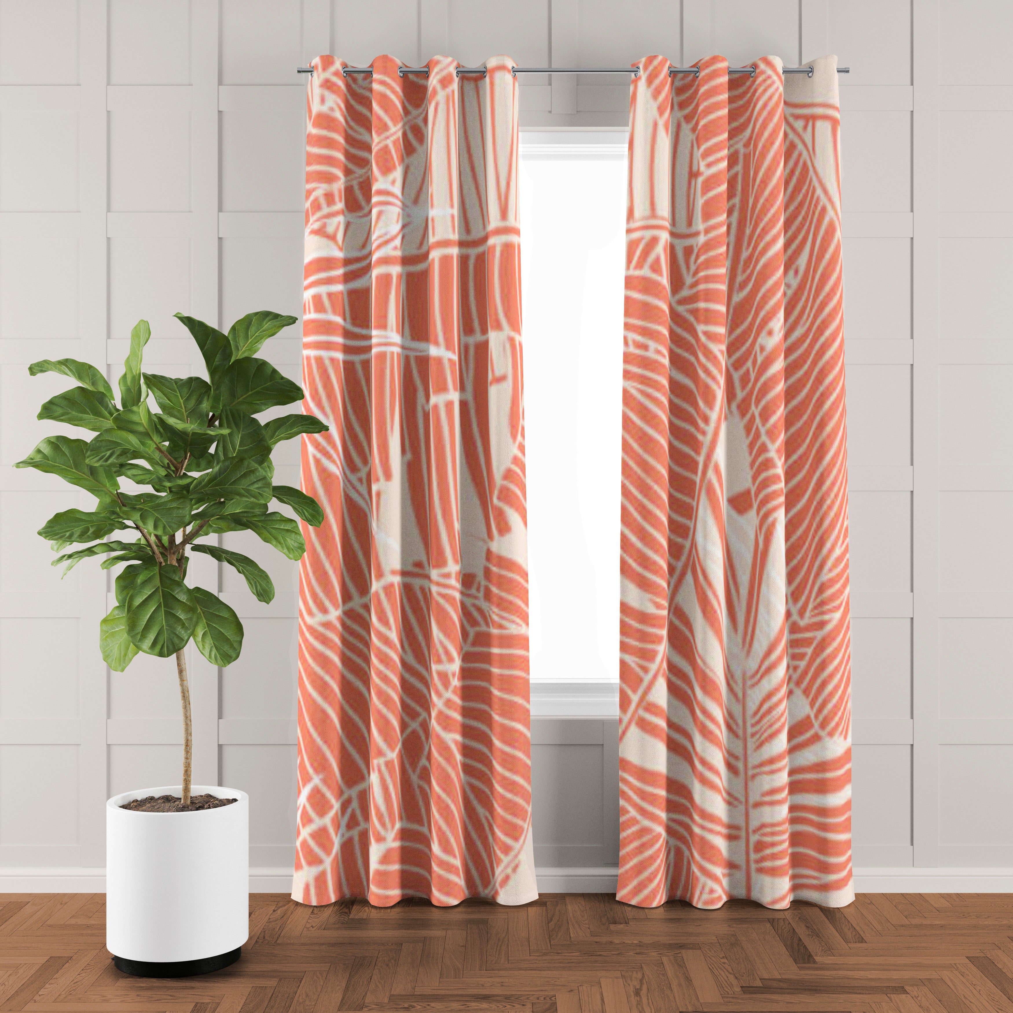 Pink Banana Leaf Tropical Blackout Window Curtains CONNIE - 2 Panels
