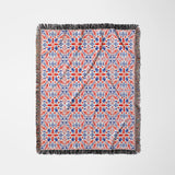 Scandinavian Christmas Geometric Red Blue Leaves Cotton Woven Throw Blanket JULE