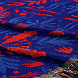 Scandinavian Christmas Geometric Red Blue Leaves Cotton Woven Throw Blanket JULE