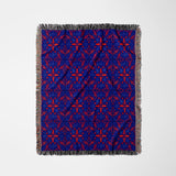 Scandinavian Christmas Geometric Red Blue Leaves Cotton Woven Throw Blanket JULE