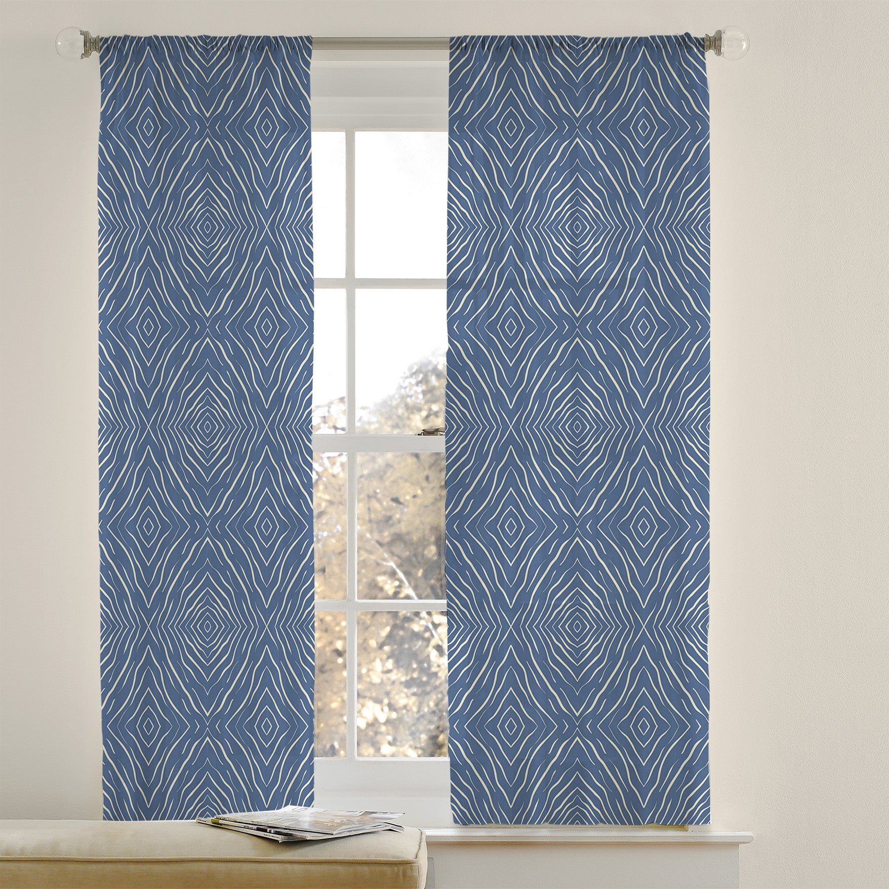 Geometric Minimalist Blue Semi Sheer Window Curtain AZUL