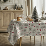 Pine Tree Red Berries Christmas Foliage Off-White Tablecloth EVE