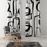 Abstract Geometric Black White Mid Century Modern Blackout Window Curtains KUMASA - 2 Panels