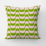 Curved Wavy Stripes Green Light Pink Maximalist Dopamine Decor Aesthetic Throw Pillow Cover