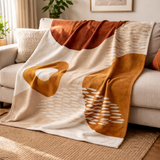 Abstract Art Terracotta Orange Ivory Beige Boho Fleece Throw Blanket ADELE
