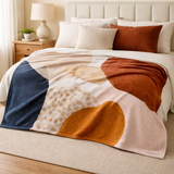 Abstract Art Terracotta Orange Blush Pink Blue Ivory Boho Fleece Throw Blanket ADELE