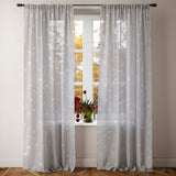 Abstract Modern Minimalist Thin Leaves Grey Semi Sheer Window Curtain ADLEY