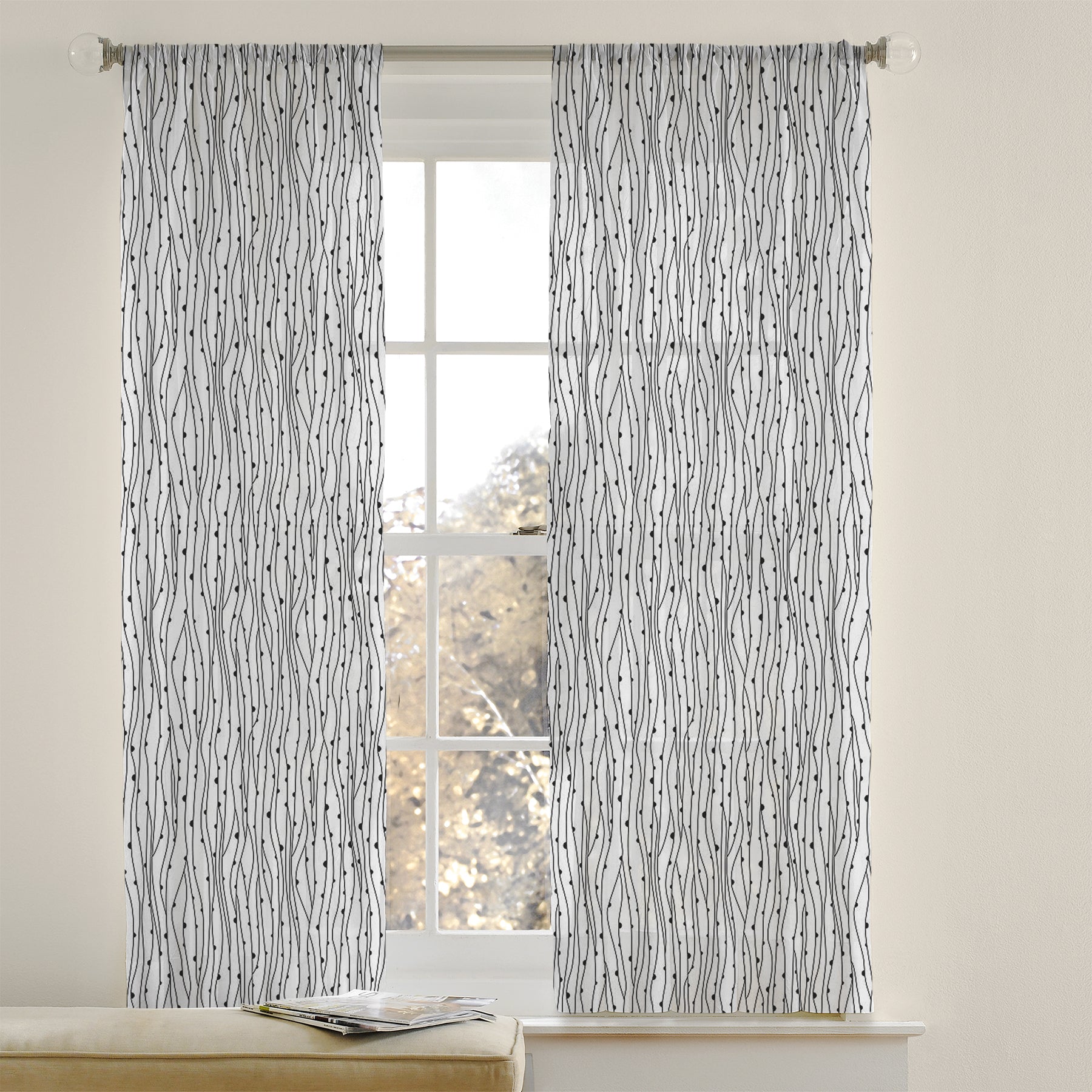 Modern Minimalist White Black Semi Sheer Window Curtain AINSLEY