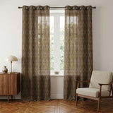 Mid-Century Retro Geometric Brown Beige Semi Sheer Window Curtain ATLAS
